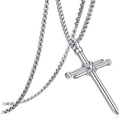 Rnivida Christian Cross Necklace Jesus Gift for Men Stainless Steel Nail Cross Pendant Necklace with 22 Inch Chain