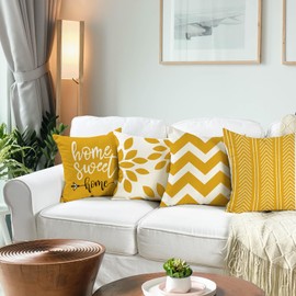 ZWJD Cushion Cover 40 x 40 cm, Set of 4 Decorative Outdoor Cushion Covers, Linen Decorative Cushion for Bedroom, Sofa, Chair, Bed, Garden (40 x 40 cm, Dark Yellow)