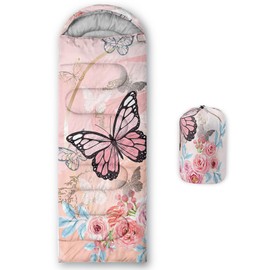 BSNTHO Flowers Butterflies. Printed Camping Sleeping Bag,3 Season Warm & Cool Weather,Lightweight,Waterproof Sleeping Bag for Adults & Kids,Traveling,and Outdoors,Camping Gear Equipment,31x90inch