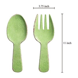 UPware 2-Piece 10.75 Inch Melamine Salad Server Serving Utensil Set Includes Salad Spoon and Salad Fork (Crackle, Green)