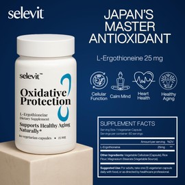 Selevit Oxidative Protection (L-Ergothioneine) 25mg - 60 Vegetarian Capsules, High-Purity & Potency, Nurtures Youthful Glow and Energy Daily, 30-Day Supply, GMP Certified, Made in USA