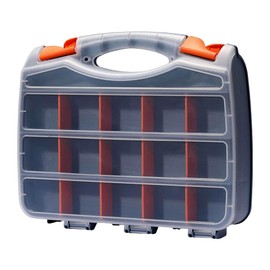 Trimming Shop Double Side Tool Storage Box 34-Compartment Double-Sided Storage Box with Removable Plastic Dividers for Screws, Nuts, and Small Parts - Black/Orange Organizer