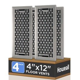 Howeall 4x12 Inches 4 Pack Heavy Duty Walkable Floor Register - Easy Adjust Air Supply Lever Decorative Floor Vent Covers, Boston Design Vent Covers for Home - Satin Nickel