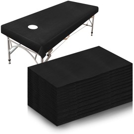 Kinlop 100 Pieces 31.5 x 71 Inch Disposable Bed Sheets Breathable Massage Table Cover Black Tattoo Drape Sheets Fabric Non-woven Bed Cover for Travel Spa Hotel Salon (Perforated)