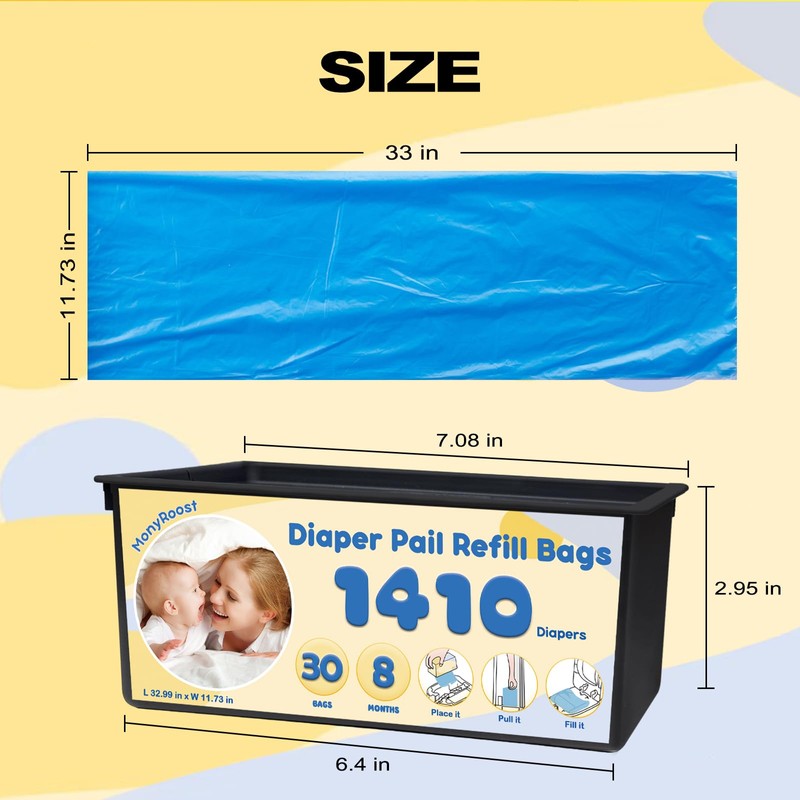 Diaper Pail Refills Bags Compatible with Genie Easy Roll Signature