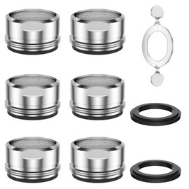 Vinabo Perlator Water Saving Pack of 6, M24 Tap Filter for Kitchen and Bathroom, Tap Strainer, Stainless Steel Tap Aerator with ABS Ventilations + 8 Seals and 1 Chrome Key