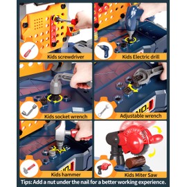 Deejoy Kids Tool Bench with Realistic and Electric Drill, Construction Workbench Toys for Toddlers 3-5, Toddler Bench Set for Boys & Girls Age 3-4 (with Work Clothes)