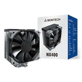 MONTECH NX400 - CPU Air Cooler, Single Tower, 4 Advanced Heat Pipes, 52-fin Heat Sink, E28, 120mm FDB Static Pressure Fan, 28mm Fan Thickness, Corner-Cover Footpads, Polished Top Cover - Black