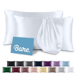 Bare Home Satin Pillowcases for Hair and Skin - 2 Pack Queen (20x30) - Luxury Pillowcases - Envelope Enclosure - Soft and Smooth Satin - Breathable - Similar to Silk (White, 2 Pack)