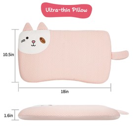 VEMBAP Toddler Pillow for Sleeping, Cool Flat Pillow, Memory Foam Toddler Pillow for Kids, Ultra Thin Design,Easy to Carry for Traveling or Camping (Age 2 to 15)(Pink, 18 in x 10.5 in)