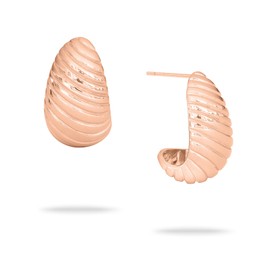 ECHTZEIT The Organic Drop Creole Earrings with Organic Lines in Teardrop Shape 2.2 cm Long Light and Comfortable, Stainless steel 14 carat rose gold plated, No Gemstone