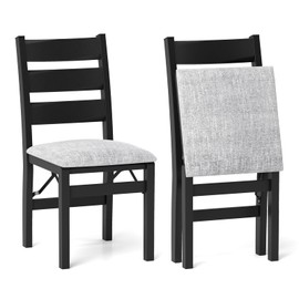Giantex Modern Folding Dining Chairs Set, Upholstered Kitchen Chairs with Slatted Backrest & Padded Seat, Rubber Wood Frame, Armless Accent for Living & Dining Room
