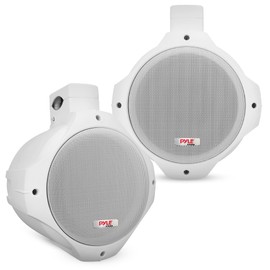 Pyle Waterproof Marine Wakeboard Tower Speakers - 6.5in Dual Subwoofer Speaker Set and 1” Tweeter with 200 Watt Power - 2-way Boat Audio Stereo System with Mounting Bracket - 1 Pair - PLMRW65 (White)