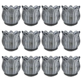 GOLDEAL 12Pcs Grey Votive Candle Holders, Thick Glass Tea Light Candle Holder Bulk, Tealight Candle Jars for Wedding Table Decor, Party Supplies, Bridal Shower Decorations, Centerpieces for Tables