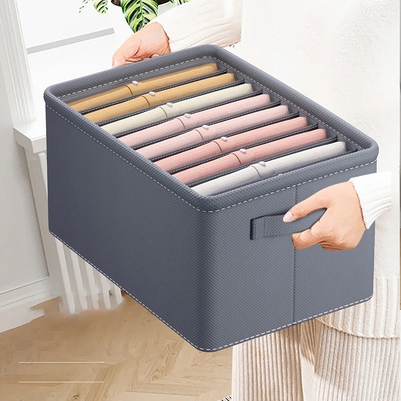 Thickened Pants Storage Box – Foldable Grid Organizer for Jeans