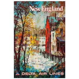 Delta Airlines - New England - Vintage Airline Travel Poster (8x12Inches-US/CANOnly)