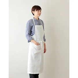 fog linen work Linen Full Apron White (19) 《LKA004-19》