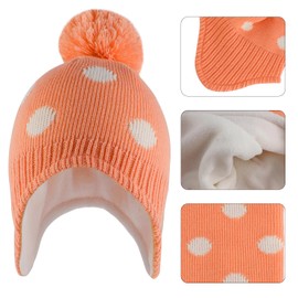 LACOFIA Baby Girls Winter Hat and Collar Scarf Set Knit Toddler Earflaps Beanie Kids Warm Fleece Lining Hat with Pompom, 2 Pack Orange 1-2 Years M