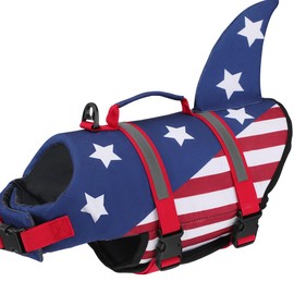 EMUST Dog Life Jacket, Ripstop Dog Lifesaver Vests with Rescue Handle for Small Medium and Large Dogs, Pet Safety Swimsuit Preserver for Swimming Pool Beach Boating (XS,StarFlag)
