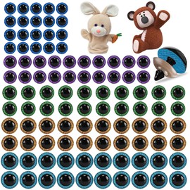 100 Pieces Large Safety Eyes, DaKuan Animal Glitter Plastic Eyes for DIY Crafts of Bear, Puppet Making Supplies (5 Color, 5 Size, Each 20)