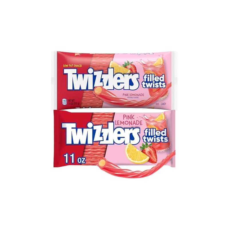 Twizzles Licorice Filled Twists Candy, 2 Pack, Strawberry-Lemon Pink Lemonade