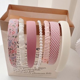 Agirlvct 7 Pack Cute Headbands for Women,Non Slip Flower Headband,Headbands for Girls,Twisted Headband, White Head Bands Set,Hair Accessories Non Slip Gift for Student Friends Wife (Pink)