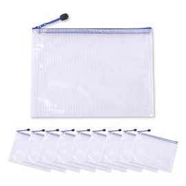 A4 Size Zippered File Bags, Set of 10, Mesh, Zipper Bag, File Folder Case, PVC, Waterproof, Cash, Receipts, Receipts, Collecting Bags