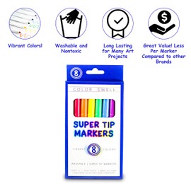 Color Swell Super Tip Washable Marker Pack of 8 Vibrant Colors