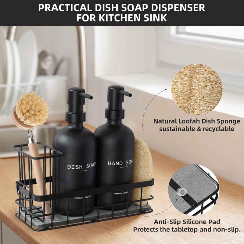 Kitchen Soap Dispenser Set with Sponge Holder, Dish Soap Dispenser