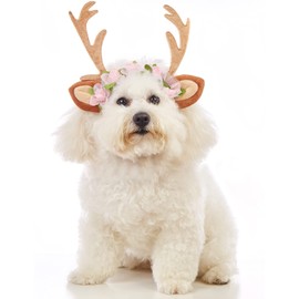 Impoosy Pet Christmas Costume Hat Merry Christmas Dog Antlers Headbands Elastic Band Adjustable Reindeer Cap Hair Headwear Deer Accessories (Small)