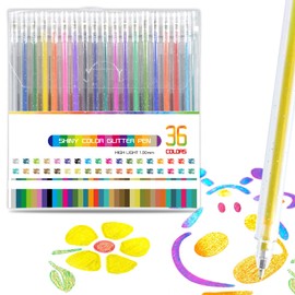 Elezeal Glitter Gel Pen, Assorted Metallic Gel Pens with 1.0mm Tip, Colored Shiny Pen for Adult Colouring, Doodling, Drawing, Writing, Noting (Set of 36)