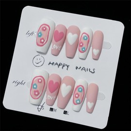 NOSACEN 100% Handmade Press on Nails Medium, 10pcs Handmade Nails,3D Design Hand-painted Nail Art,Reusable Gel Luxury Glue on Fake Nails Kit,Size M (#8013-M)