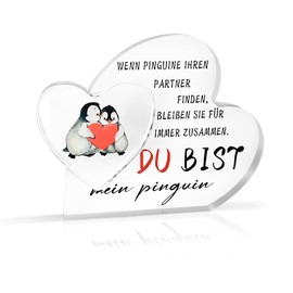 Ich Liebe Dich Geschenke für Frauen, Acrylschild Pinguin Geschenk, Doppelherzförmige Paar Geschenke für Ihn Sie, Jahrestag Geschenk für Ihn, Valentinstag Liebesgeschenke für Männer