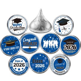 180 PCS Graduation Stickers Class of 2026 Candy Drops Labels Stickers for Chocolate Kisses Candy Sticker for 2026 Graduation Party Favors,Blue