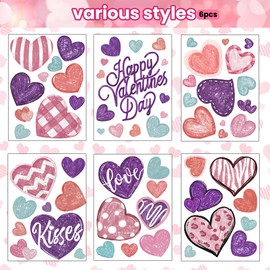 DIYDEC 6 Sheets Valentines Window Clings Purple Blue Love Heart Window Stickers Double-Sided Valentines Window Decals for Wedding Anniversary Party Holiday Home Store Window Glass Decoration