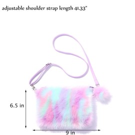 JHVYF Girls Kids Fuzzy Bag Plush Shoulder Bag Tie Dye Rainbow Crossbody Purse Wallet Children Toddler Purple