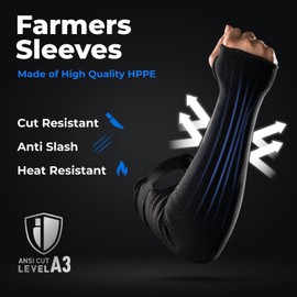 OriStout Cut Resistant Farmers Sleeves with Thumb Hole, Protective Arm Sleeves, for Gardening, Welding, Kitchen, Arm Guards for Biting, Pet Grooming, Black, 1 Pair