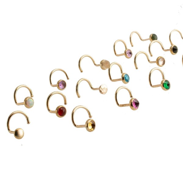 Nose Stud Screw Shaped Nose Rings, Sterling Silver, Gold 18-20