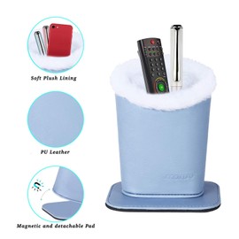 MOSISO Eyeglasses Holder, Plush Lined PU Leather Stand Case with Magnetic Base, Airy Blue