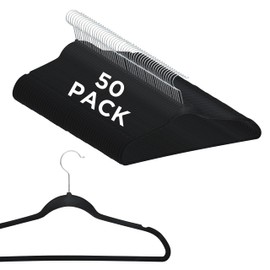 Simplify Slim Velvet Clothes Hangers | 50 Pack | Non-Slip | Shirts | Suit | Pants | Dresses | Garments | Closet Storage & Organization | Durable | Black