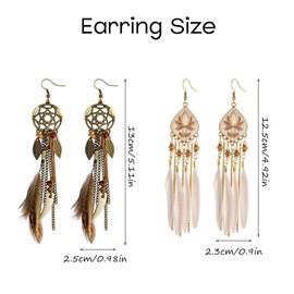 Dangle Earrings, Feather Earrings, Earrings for Women, Faux Feather, Retro Earring, Elegant Earrings, Fringe, Feather, Long Boho, Plastic, No Gemstone