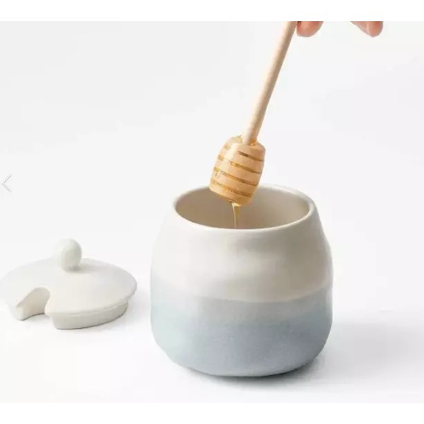 unbrand Porcelain Honey Jar with Lid and Honey DipperCeramic Honey