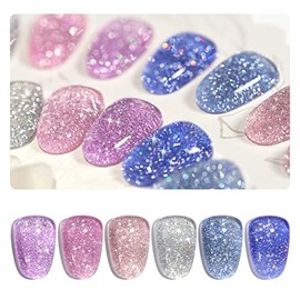 GAOY Jelly Glitter Gel Esmalte de Uñas Set de 6 Colores Incluyendo Rosa Verde Azul Kit de Uñas de Gel para Nail Art Diy Manicura y Pedicura En Casa