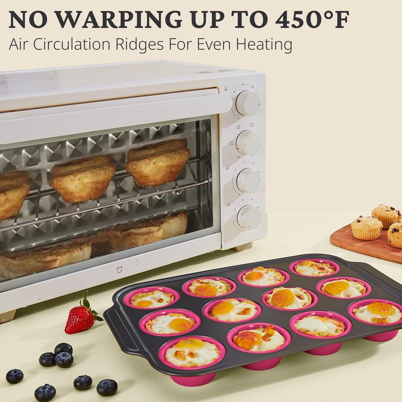 BRONYPRO Silicone Muffin Pans for Baking with Metal Frame, Egg