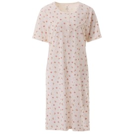 Zeitlos Women's Short-Sleeved Nightdress with Buttons Flowers M-6XL Cotton Crew Neck, off-white