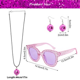 6 Pcs 70s Disco Accessories Women Disco Costume Jewelry Disco Sequin Scarf Headband Diamond Bracelet Ball Necklace Earring Glasses