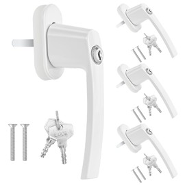 Klugholz Set of 4 Lockable Window Handles, Window Handle Set, with Window Lock and Aluminium Window Latch, Suitable for Windows, Balcony Doors and Patio Doors, Child Safety Lock