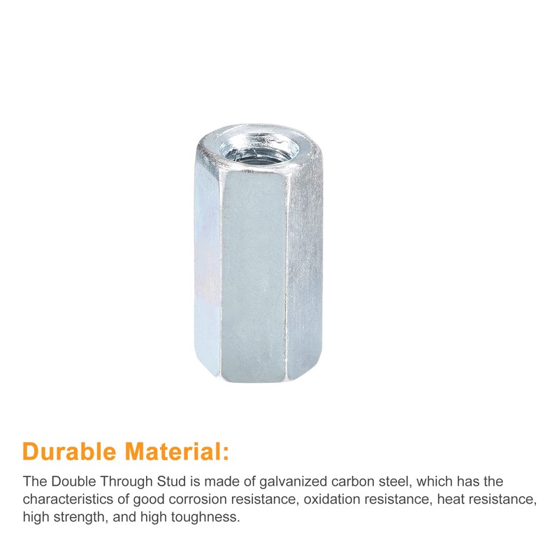 sourcing map 5pcs M6x10x20mm Coupling Nuts - Galvanized Carbon Steel