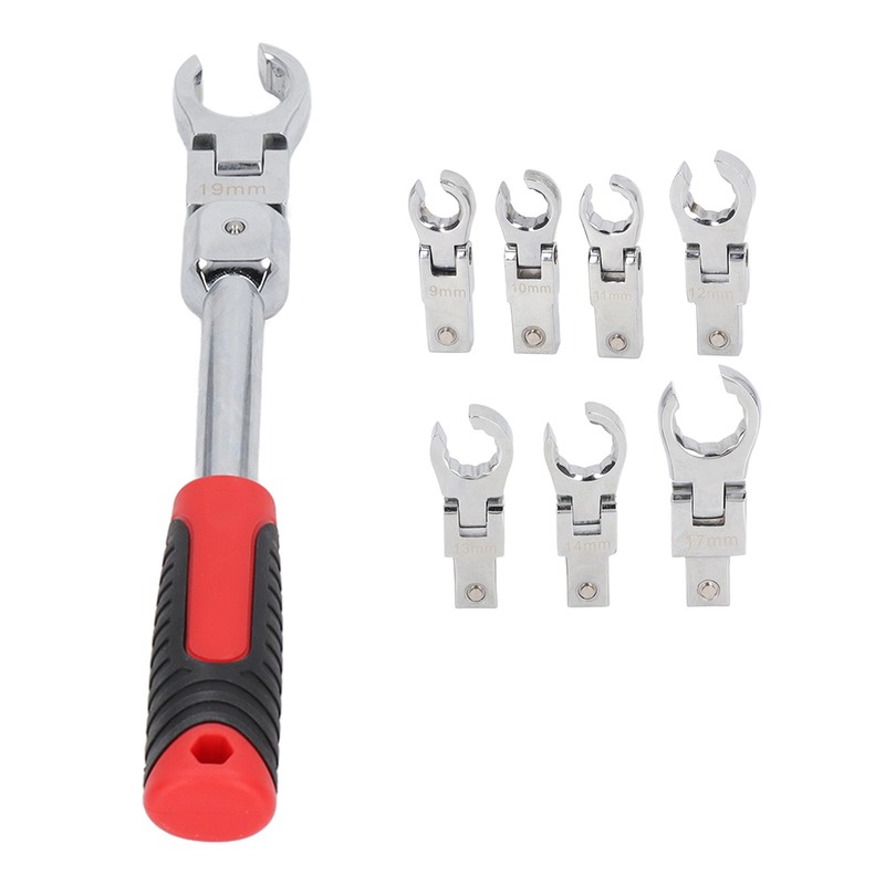9Pcs Replaceable Wrench Set Flexible Head 180° Rotating Torsion Wrench