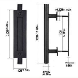 Barn Door Handle, Sliding Door Pull Handle, Black Door Handle, Sliding Door Handle, Kitchen Handles, Sliding Door Handle, High Performance Barn Door Handle, for a Wooden Door, Cabinet Door (30 cm, Orbicular)